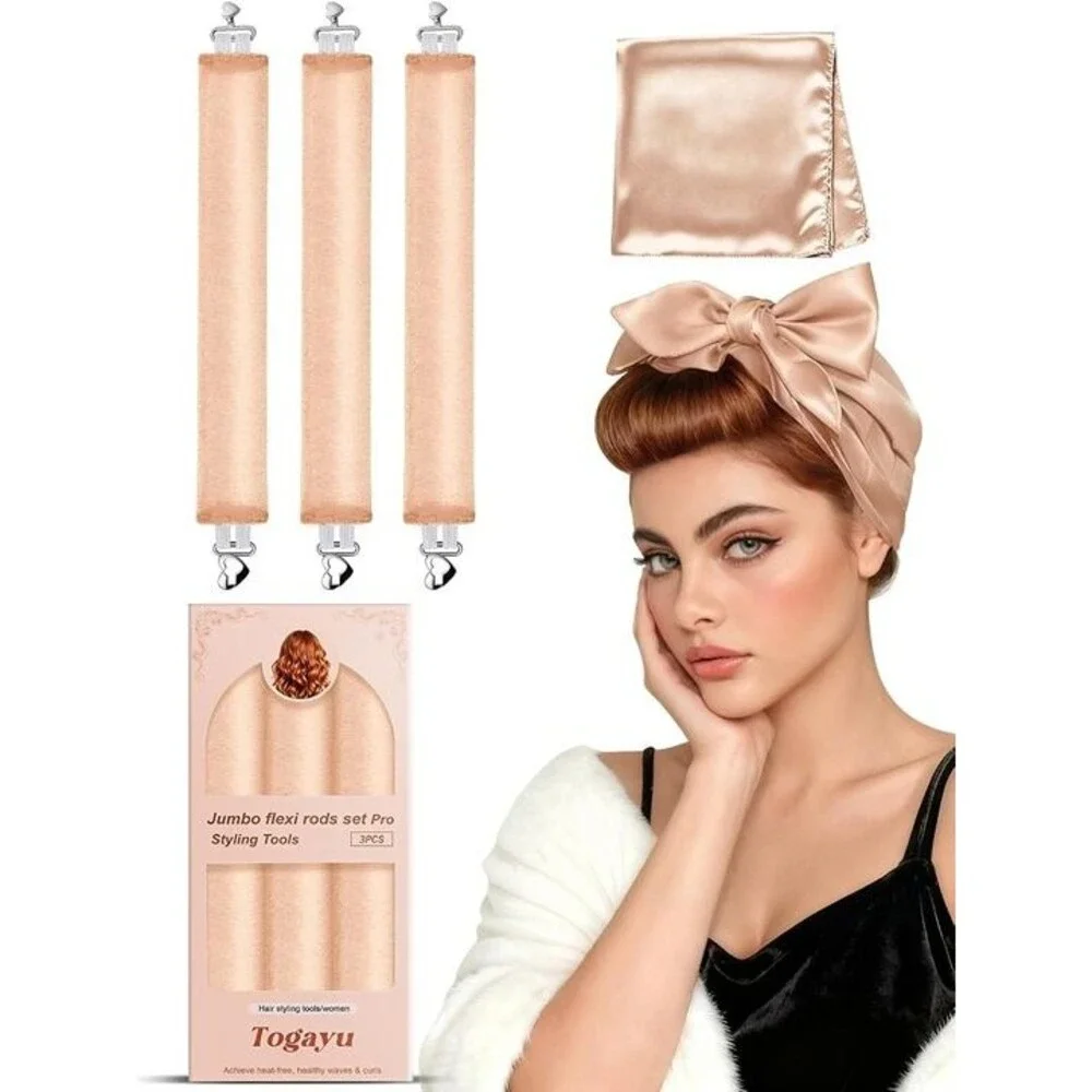 2 Pack (Champagne and Black) Heatless Curling Rods